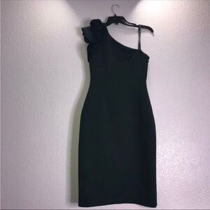 Eliza J Black One-Shoulder Sheath Dress with Floral Accent